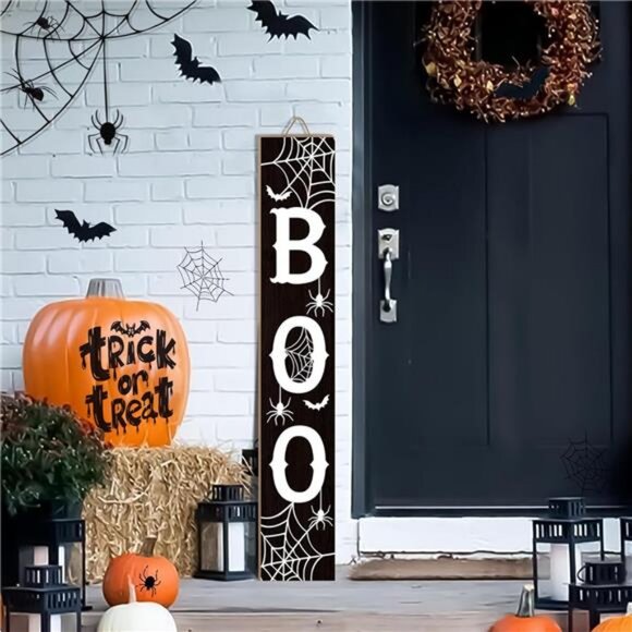 Halloween Porch Sign Boo Sign For Front Porch Scary Wooden Vertical Welcome Sign - Picture 1 of 8